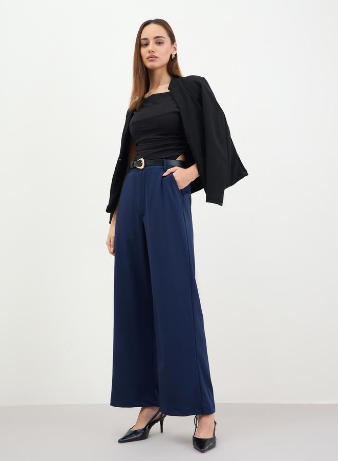 Styli Women Navy Blue Wide Leg Trousers - Image 5
